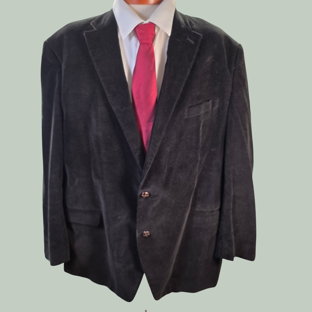 Lauren Ralph Lauren Blazer Mens 50L Black Corduroy Elbow Patch Academic Dadcore